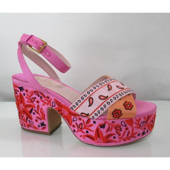 Kate Spade New York Rio Bandana Patchwork Platform Sandals Persimmon Size 9 - Picture 3 of 10
